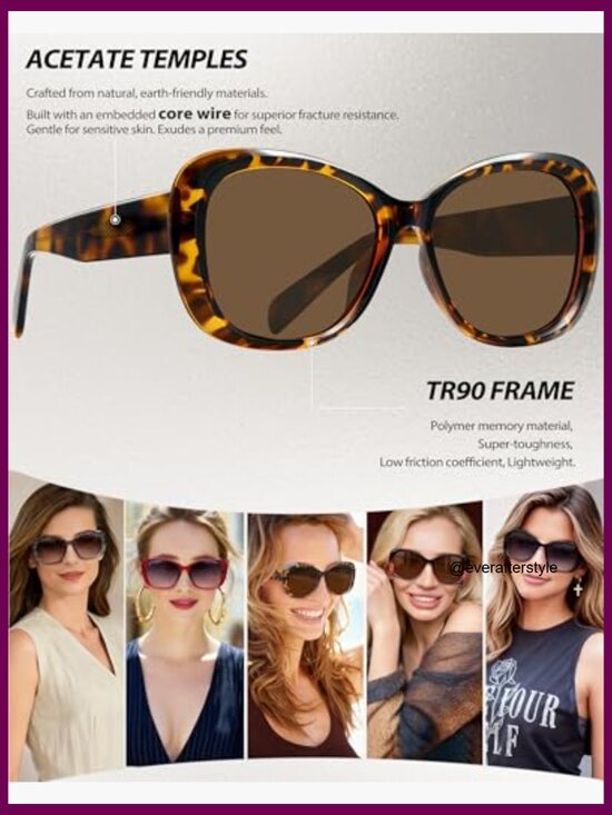 Oversized Acetate Polarized Sunglasses Butterfly Shape UV Protection main image 4